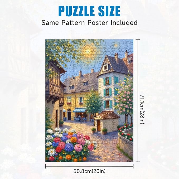 1000 Piece Landscape Puzzle for Adults, Adult Jigsaw Puzzles 1000 Pieces – European Town Art Puzzle for Stress Relief, Framable & Family Bonding (20"x28")
