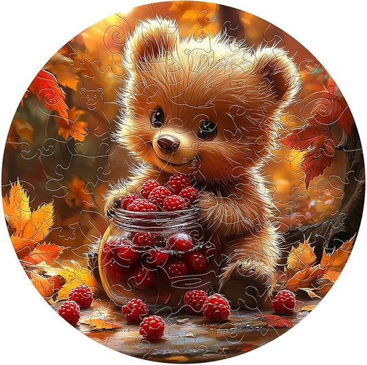 Wooden Puzzles for Kids Ages 4-6 - Berry Bear 50 Pieces Children Puzzles - Large Pieces Kids Puzzle with Unique Shapes - Educational Puzzles Toys for Boys and Girls (11.4 * 11.4 in)