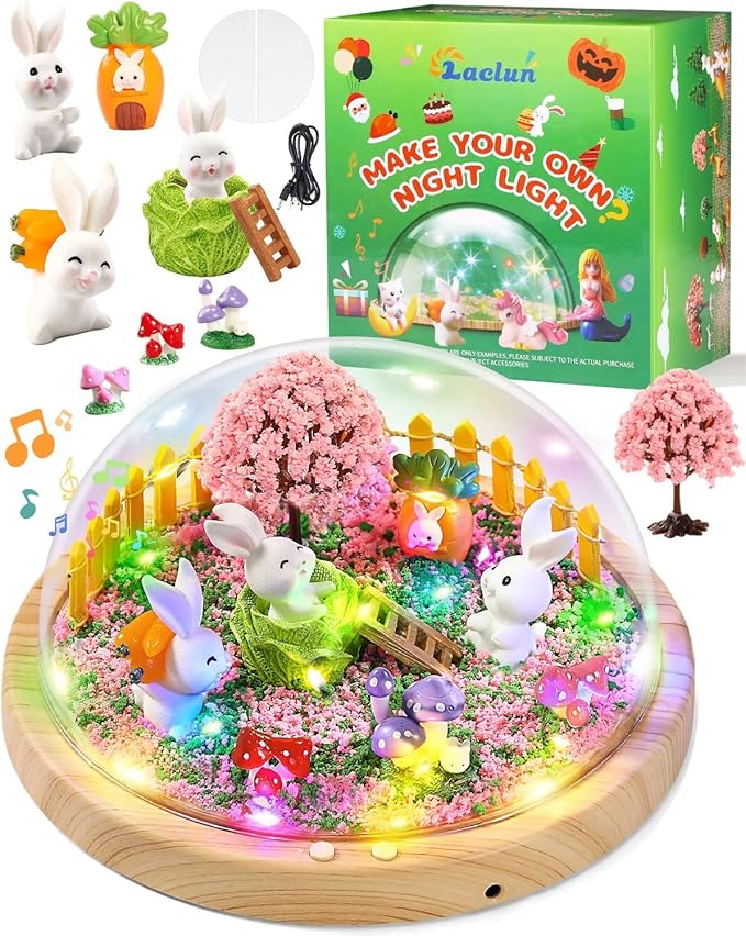Laclun Bunny Toys for Girls, Make Your Own Rabbit Night Light with Music,Arts and Crafts for Kids,3 4 5 6 7 8 9 10 Year Old Girl Birthday Gifts,Ideal Christmas Gifts Best Toy