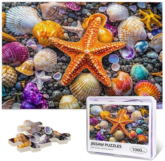 Jigsaw Puzzles for Adults 1000 Pieces,Colorful Seashell Puzzle for Adult 1000 Piece, Seashell and Seashore Beach 1000 Pieces for Adults, Marine Jigsaw Puzzles 500 Piece for Adult
