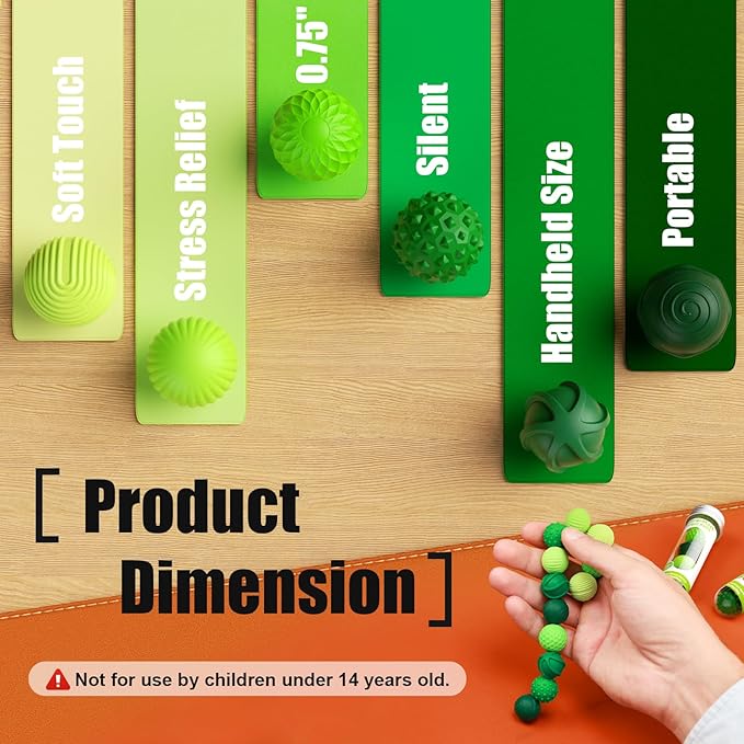 Silicone Magnetic Balls, Fidget Toys, 6-Pack Stress Relief Toys for Adults, Teens, Sensory Toy for Fingers Hands, Quiet Office Desk Toys with Textures, Magnet Fidget Fun Gift (Green)