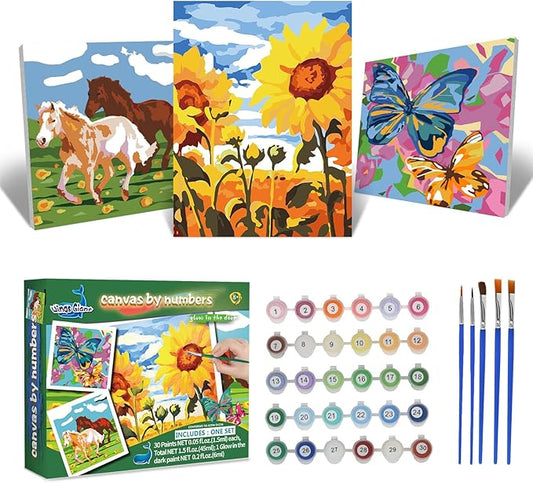 Wings Giant Paint by Numbers Kit for Kids, Flower Crafts and Fun, Acrylic Paint Set, Canvas Painting Kit, Include Framed Pre-Drawn Canvas, Color by Numbers