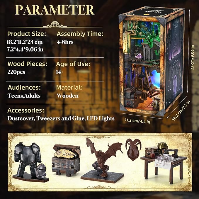 Book Nook Kit, DIY Miniature House Dollhouse Kit for Adults and Teens, Booknook Tiny House Bookshelf Decor (Blade and Magic)