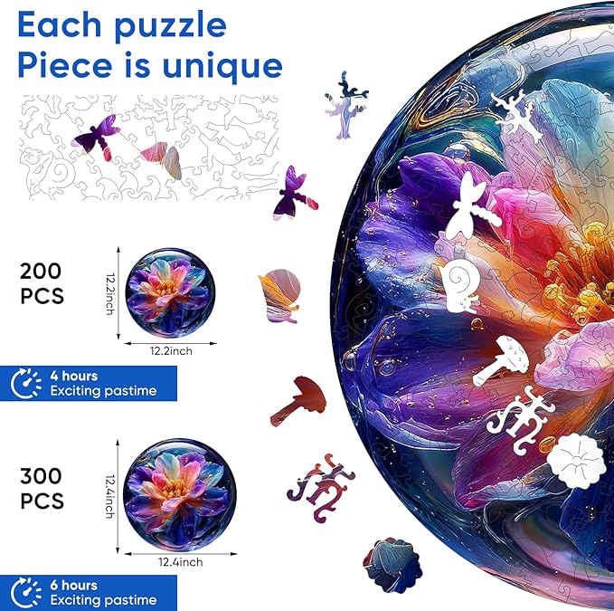 Bubble Bloom Wooden Puzzles for Adults, 200pcs, 12.2x12.2in, Unique Design Jigsaw Puzzle, Wood Puzzles Adult and Kids for Family Game Gifts