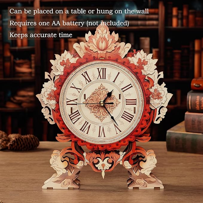 3D Wooden Puzzles for Adults Fire Flower Clock - Flame Flower Wall ‌‌Clock Puzzle DIY Model Kit Christmas Creative Art Craft Gift Home Decor for DIY Enthusiasts, Brain Teaser Building Birthday Gifts