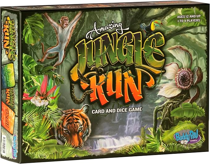 Amazing Jungle Run Card & Dice Game with Playmat. 1 to 4 Players, 12 and up.