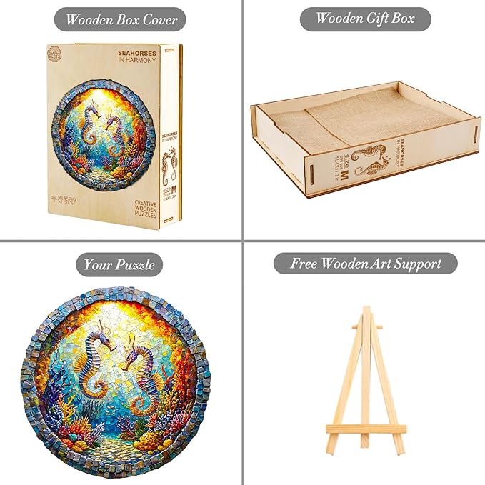 KAAYEE Wooden Puzzles for Adults, 3D Visual Effect Seahorses Wooden Jigsaw Puzzle Unique Shape Wood Puzzle Adult, Birthday Gifts for Puzzle Lovers Family Games (M-11.4 * 11.3in-200pcs)