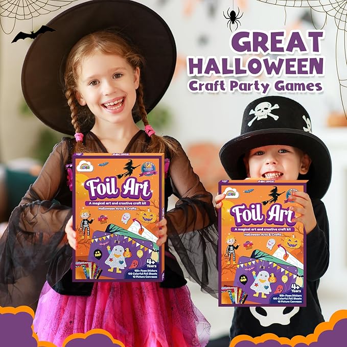 ZMLM Halloween Crafts Games for Kids - Fun Halloween Foil Art Mess Free Activity, Gifts for Ages 4 5 6 7 8 9 10 11 12 Girls Boys, Creative Arts and Crafts Kits Toys for Kids