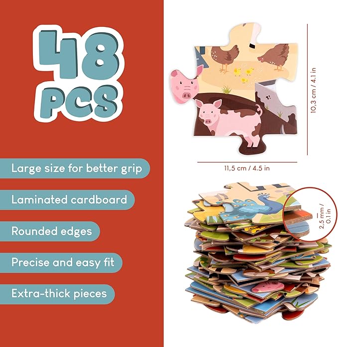 BONNYCO Giant Floor Puzzles for Kids of Farm Animals with 48 Large Pieces. Jumbo Puzzle 36.2 x 24.4 in, Gifts for Boys and Girls, Educational Kids Toys Ages 2-8