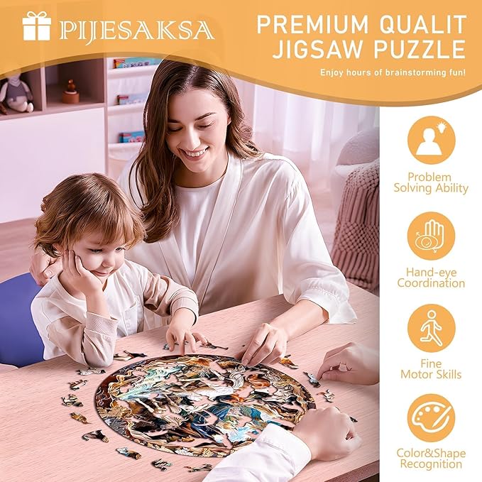 Wooden Puzzles for Adults, 3D Visual Effects Running Horses Wooden Jigsaw Puzzles for Adult, Wood Puzzles Adult, Cool Puzzles, Unique Gift Idea, Wall Art Canvas Puzzle (L-13.4 * 13.4in -300 Pcs)