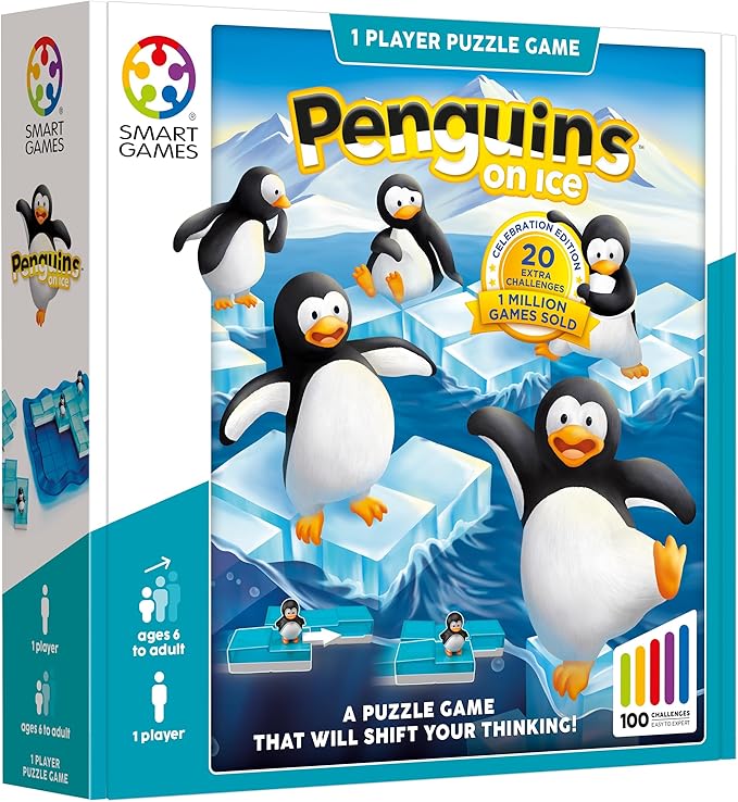 SmartGames Penguins on Ice Cognitive Skill-Building Puzzle Game for Ages 6 - Adult - Now with 100 Challenges!