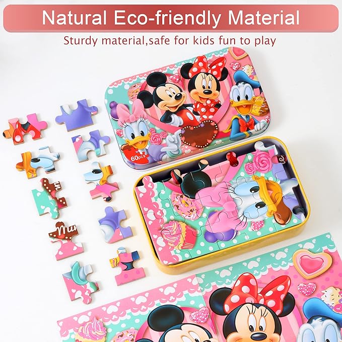 Puzzles for Kids Ages 4-8, 60 Pieces for Kids Ages 3-5 in a Metal Box Jigsaw Puzzles Girls and Boys Educational Toys Gifts
