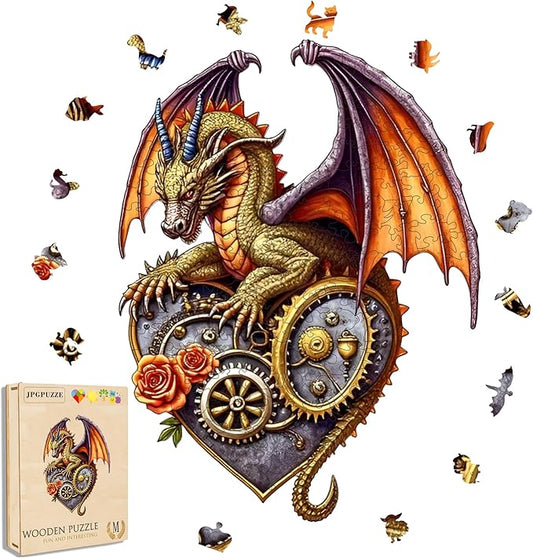 Jigsaw Puzzles,210 Pieces Flying Dragon Wooden Puzzles for Adults, Unique Shaped Plant Puzzles,Brain Teaser Family Flower Puzzle Game (Dragon, Medium)