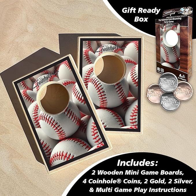 Coinhole Desktop Coin Bouncing Party Game Set | Tabletop Cornhole Board Game | Small Cornhole Travel Game Includes Coins