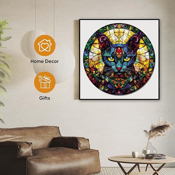 delobil Wooden Puzzles for Adults, Glass Cat Jigsaw Puzzles 200 Pieces, 16.5x11.2in, Unique Shaped Cool Reptile Animal Wood Adult Puzzle, Best Gifts for Adults and Kids Family Game