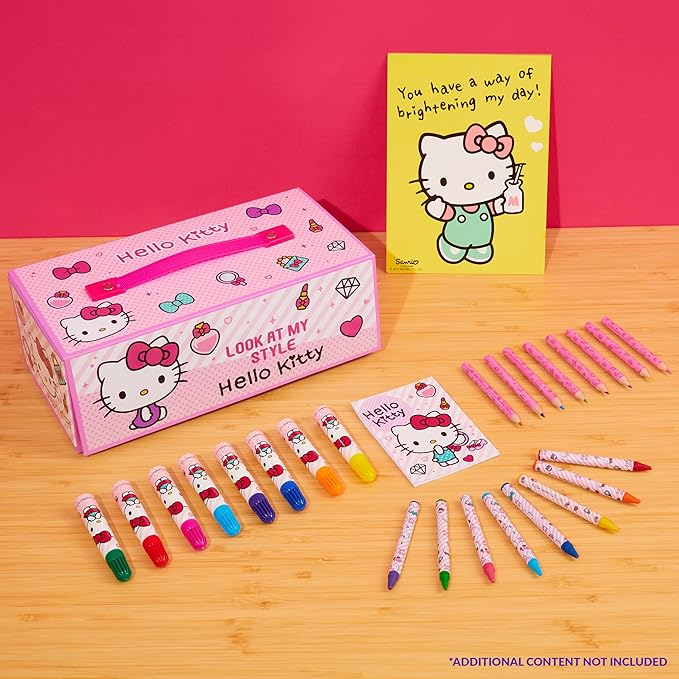 Hello Kitty Colored Pencils Art Supplies Kids Drawing Kit School Supplies Painting Kit Girls Drawing Pencils Art Kit Travel Case with Crayons Arts and Crafts for Kids 4-12 (Pink)