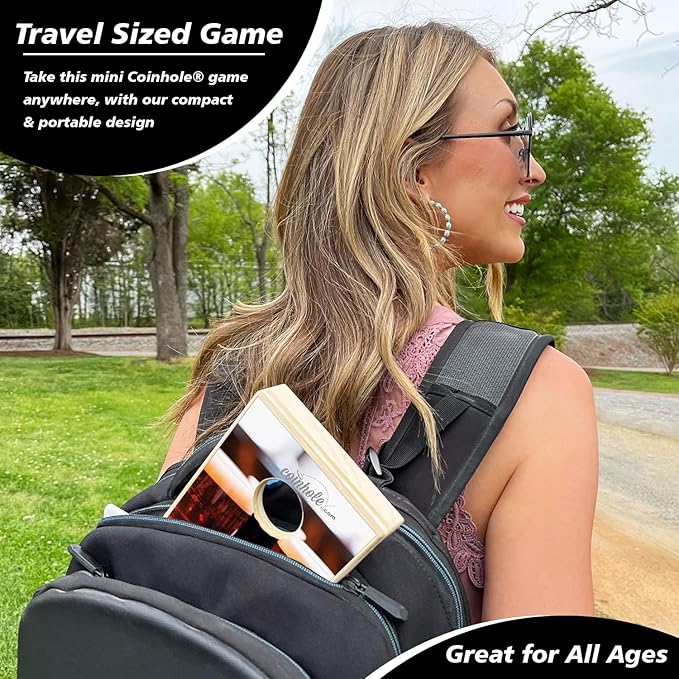 Coinhole Desktop Coin Bouncing Party Game Set | Tabletop Cornhole Board Game | Small Cornhole Travel Game Includes Coins