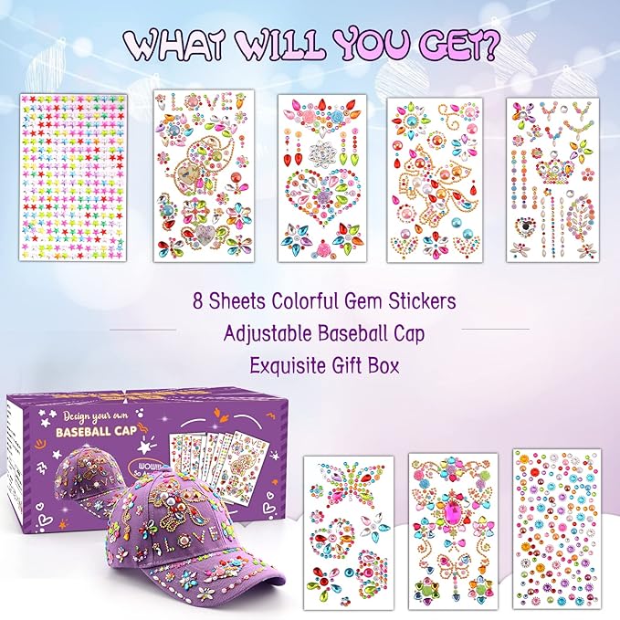 Coosilion Gifts for Girls 4 5 6 7 8 9 10 12 Years Old-Decorate Your Own Baseball Cap with Cute Stickers, Arts & Crafts for Girls Ages 6-12, Birthday Gifts & Back to School Supplies for Kids