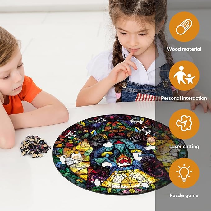 delobil Wooden Puzzles for Adults, Glass Cat Jigsaw Puzzles 500 Pieces, 16.5x16.5in, Unique Shaped Cool Reptile Animal Wood Adult Puzzle, Best Gifts for Adults and Kids Family Game