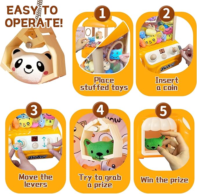 Mini Claw Machine for Kids | Arcade Game Toy Claw Machine Electric Candy Bear Vending Machine Toy with LED Lights & Adjustable Sound, Christmas Birthday Gifts for Girls Ages 4+