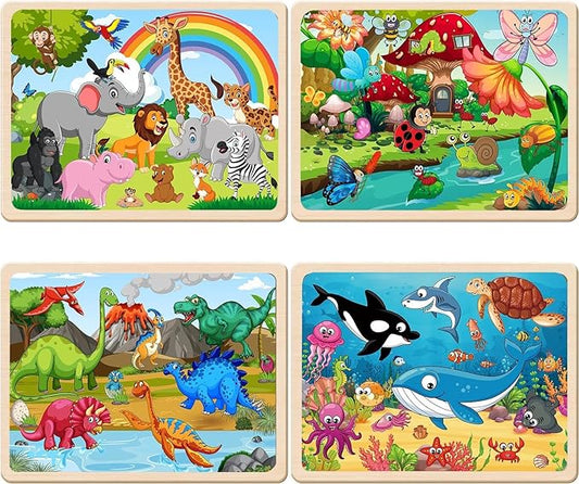 Wooden Puzzles for Kids Ages 4-6, 24 Piece Animals Puzzles for Toddlers 2-4,Jigsaw Puzzles for Kids Ages 3-5, Preschool Educational Puzzles Board Toys Gifts for Boys and Girls 3 4 5 6 Years Old