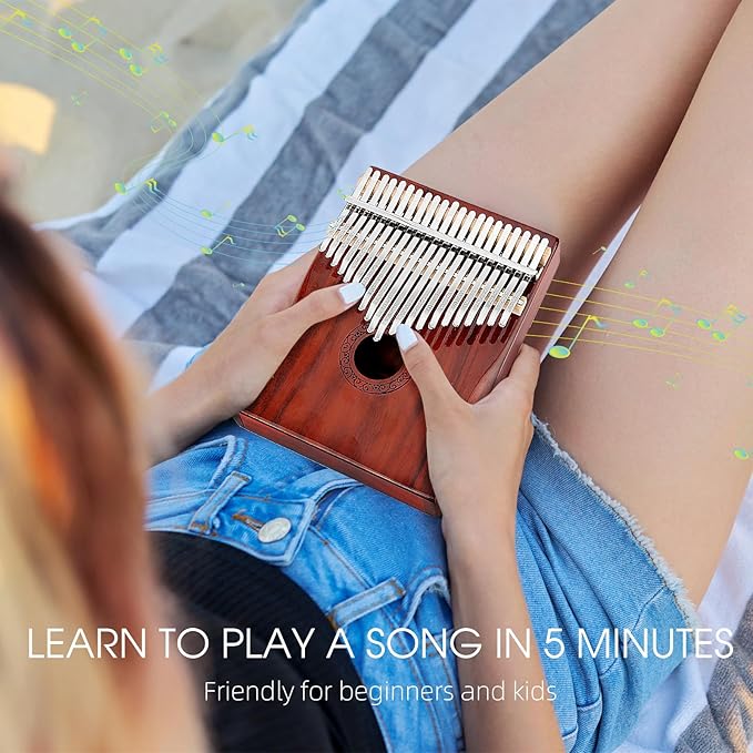 Kalimba Thumb Piano,YUNDIE Portable 21 Keys Mbira Finger Piano with Tune Hammer and Study Instruction,Musical Instruments Gift for Adult Beginners Professional(Brownish Red) (21 Keys)