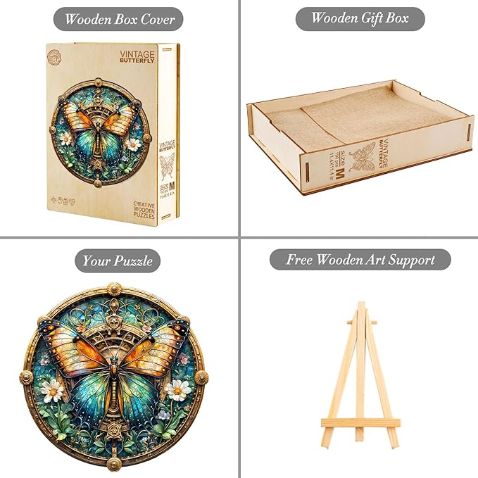 Jigfoxy Wooden Puzzle for Adults, Butterfly Jigsaw Puzzles for Adult, Unique Animal Shape Wood Cut Puzzles, Christmas Thanksgiving Gifts for Friends Family (S-8.5 * 8.4in-100pcs)