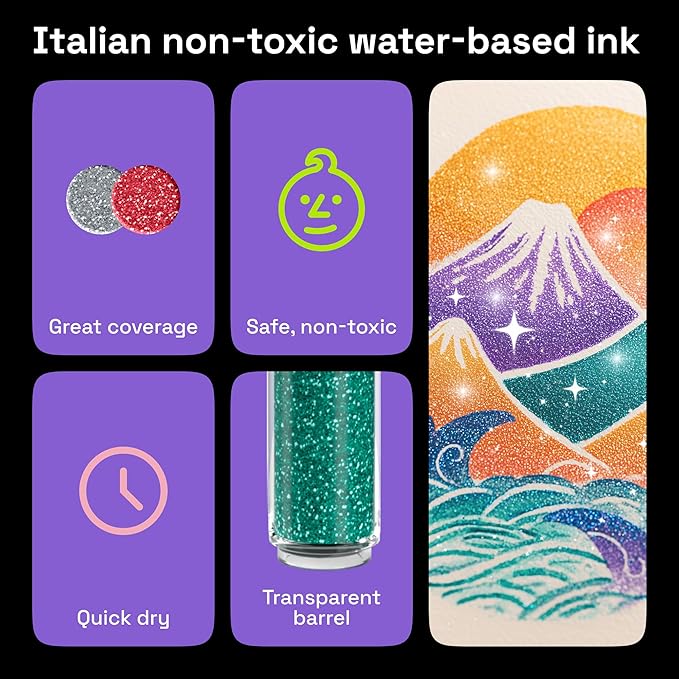 ARTISTRO 12 Glitter Paint Pens Sparkly and Shiny for Rock Painting, Stone, Ceramic, Glass, Wood, Fabric, Scrapbooking, DIY Craft Making, Coloring, Acrylic Glitter Markers Extra-Fine Tip 0.7mm