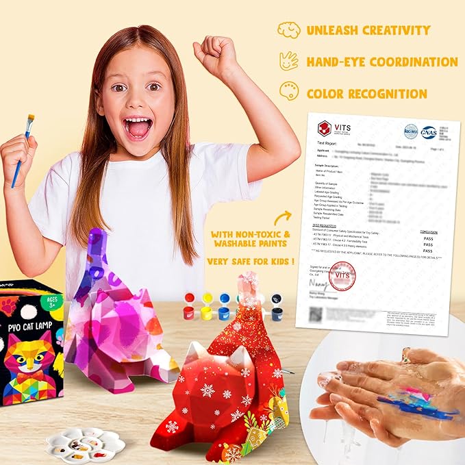 Goodyking Paint Your Own Lie Cat Lamp Kit, DIY Cat Crafts Night Light, Arts & Crafts for Kids Ages 8-12, Painting Kit for Girls Boys Age 4 5 6 7 8+, Art Supplies Creative Gift for Birthday, Party