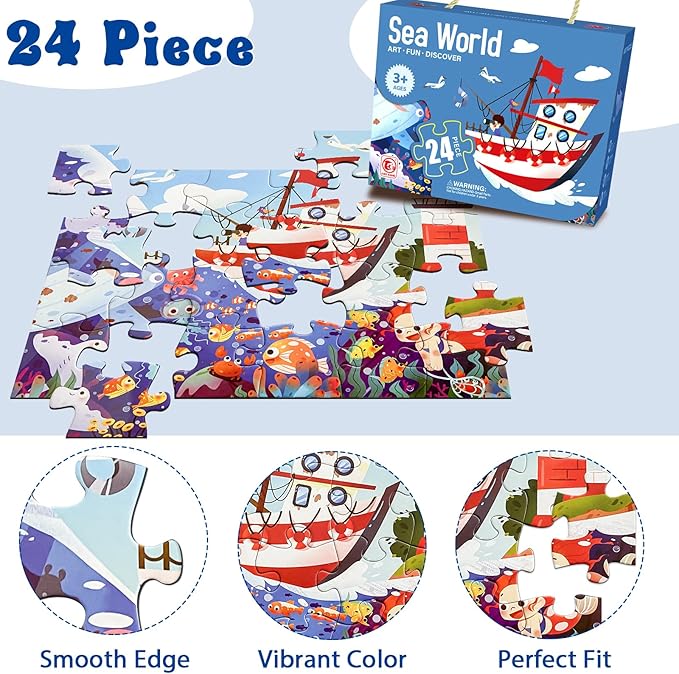Jumbo Floor Puzzle for Kids,Large Jigsaw Puzzles 24 Piece for Kids Ages 3-5 (sea World)