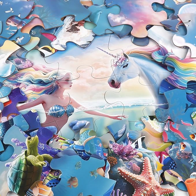 Jumbo Floor Puzzle for Kids Ages 4-8, 48-Piece Unicorn and Mermaid Underwater Jigsaw Puzzle, Large Educational Toys for Toddler Girls and Boys, Gift for 3-5 Year Olds