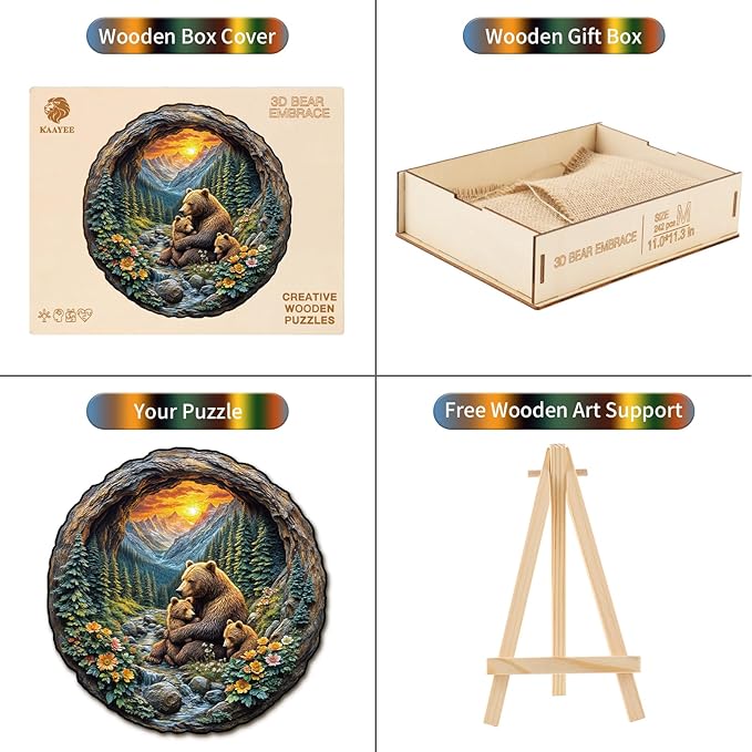 Wooden Puzzles for Adults, 3D Visual Effect Brown Bear Embrace Wooden Jigsaw Puzzle Kids, 396 PCS Unique Shape Wood Puzzle Adult,Puzzle for Adults,Birthday Gifts Family Games (XL-17 * 16.6 inch)