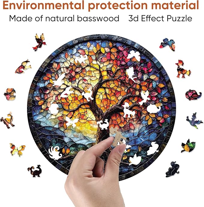 Wooden Puzzles for Adults 500 Pieces, Glass Tree Jigsaw Puzzles for Kids, 16.5x16.5in, Royal, Unique Shape Adult Puzzles, Irregular Creative for Adults Family Game