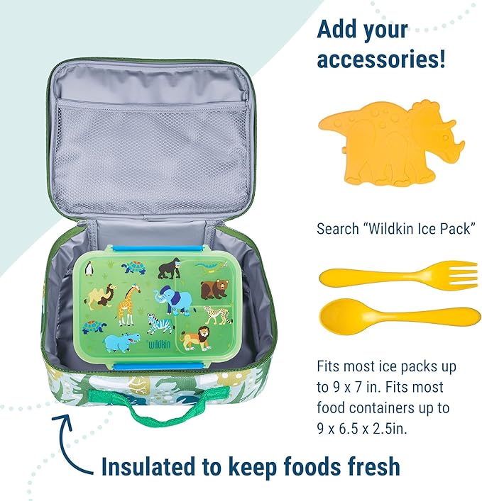 Wildkin Kids Insulated Lunch Box – Durable and Reusable for School & Travel - Dinomite Dinosaur