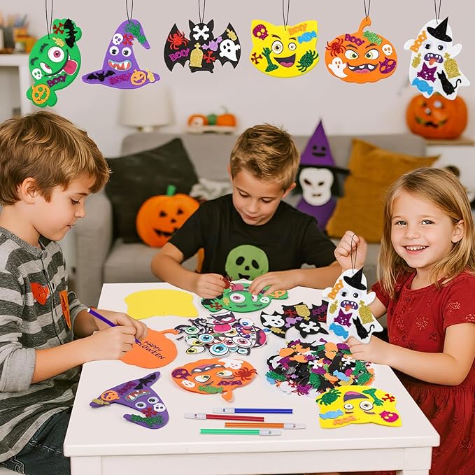 Letapapa 36 Sets Halloween Crafts for Kids 4-8, Art and Crafts Halloween Party Favors, Foam Craft Kits with Pumpkin Cat Ghost for Kids DIY，Art Projects for Classroom Activities Halloween Decorations