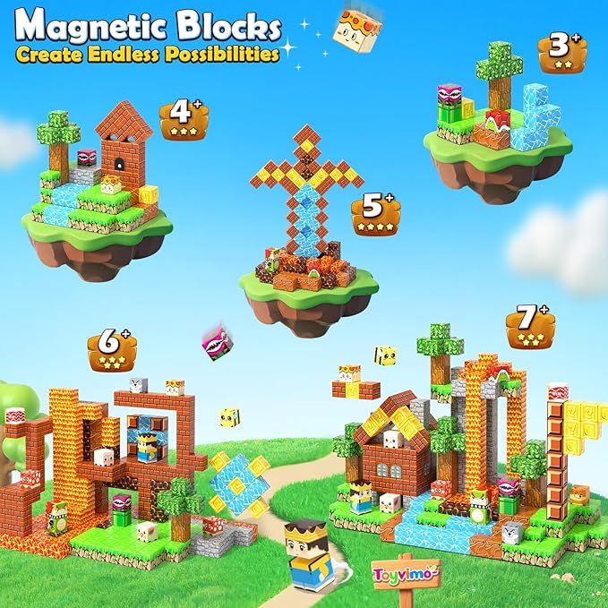 Magnetic Blocks - 150PCS Magnetic Board Building Toys for Boys Age 3-5 4-8 8-12, Kids Toys Build Mine Magnet World & Birthday Gifts for Kids Ages 3-12