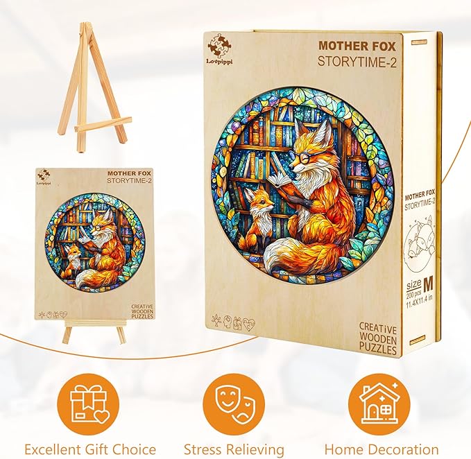 Wooden Puzzles for Adults, Mother Fox Storytime Wood Puzzles Adult, Wooden Jigsaw Puzzles for Adults Kids, Creative Birthday Gifts for Friends Family Game(11.4 * 11.4in 200pcs)