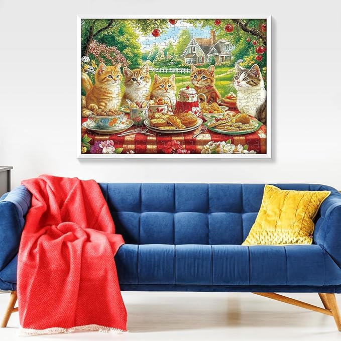 2-Pack 300 Pieces Puzzles for Kids, Dessert Cat Puzzles 300 Pieces Party Cat Jigsaw Puzzles for Adults, Large Piece Puzzle, Puzzle Toys for Boys and Girls, Family Activity Game Nights Gifts