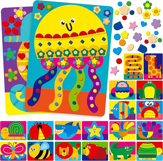 Sticker Art Activity, 20 Animals With 1660 Foam Stickers in 10 Colors - Fun DIY Craft Kits Travel Game for Kids, Boys & Girls
