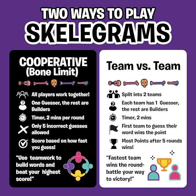 Skelegrams by Uzzle Games – Spell Words with Bone Pieces in This Fast, Cooperative Party Game for Families - Ages 8+, Spelling & Word Game for 3–6 Players