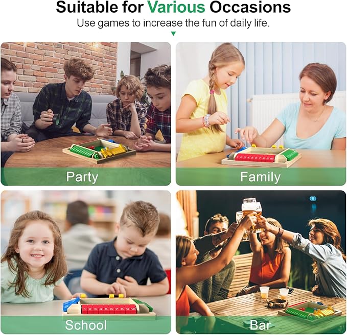 Shut The Box Game Wooden with Dice, 2-4 Player Math Strategy Game for Adults Kids - Close The Box Board Number Learning Activity, Family Travel Pub Games