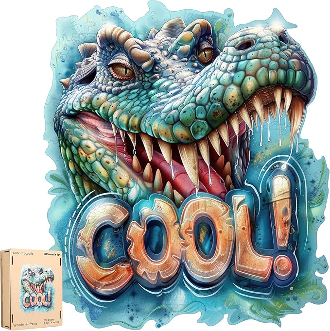 Wooden Puzzles for Adults 500 Pieces, Cool Crocodile Jigsaw Puzzles Animal Unique Shaped Wood Cut Puzzle Gifts for Adults and Kids, Family Puzzle Games
