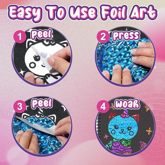 Foil Craft Dress Up DIY Fun Kits, No Mess Creative Foil Art Kits Set Drawing Game for Kids, Birthday Gifts Crafts Supplies Travel Toys for Girls & Boys Ages 4-9