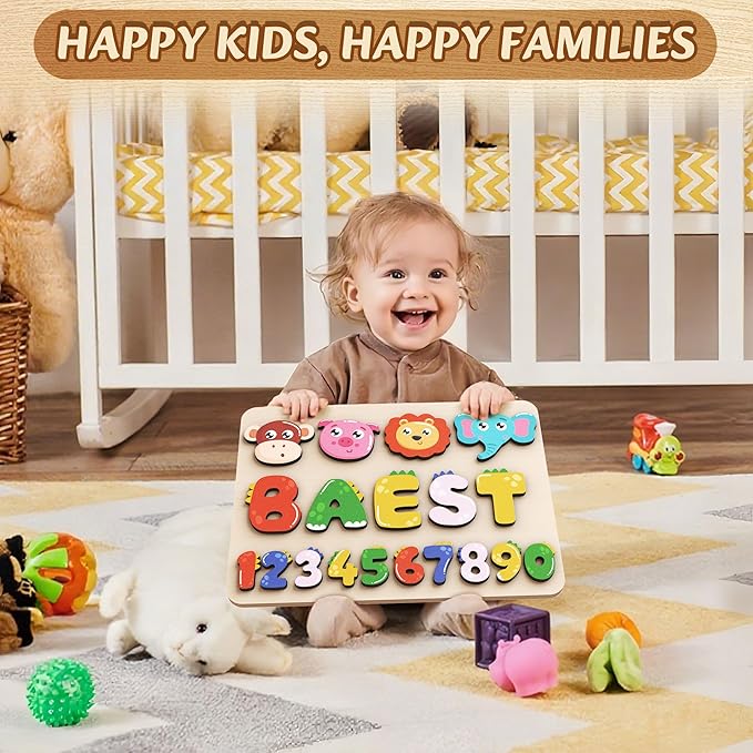 Personalized Name Puzzle for Toddlers - Custom Wooden Jigsaw Puzzles with Animals, Montessori Learning Toys, Baby Birthday Gift for 1, 2, 3 Year Old Boy or Girl (Name Puzzle-04)