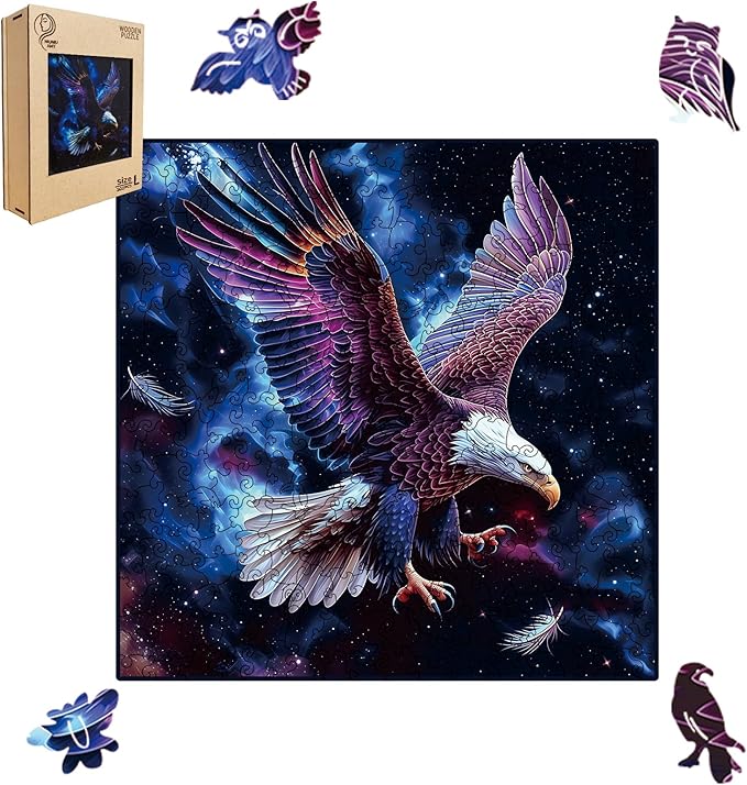 Wooden Puzzle for Adults,Magical Eagle Jigsaw Puzzles(14.9 * 14.9 inch-300 Piece),Beautiful Wooden Puzzle with Box Birthday Gifts for Adults Family Game