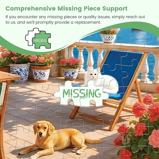 500 Piece Puzzles for Adults, Cozy Seaside Terrace Scene Jigsaw Puzzles with Dog and Cat, Relaxing 500 Piece Puzzle, Perfect for Family Time, Wall Decor, Gift for Adults, Kids, Seniors, 20.5 x 15 in