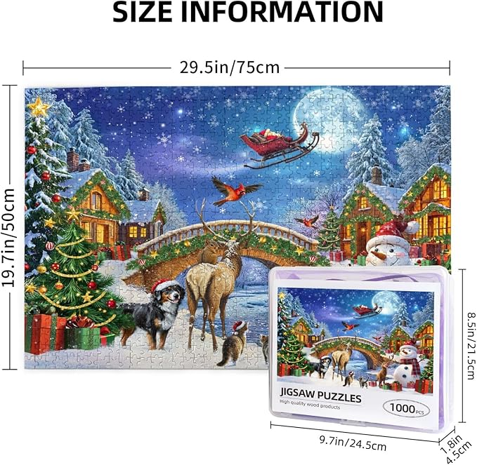 Christmas Puzzle Eve 1000 Pieces Jigsaw Puzzles for Adults,Winter Santa Claus Decoration Christmas Jigsaw Puzzles 1000 Piece Christmas Puzzle for Adults Winter Puzzle for Family Party Holiday