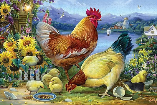 300 Big Pieces Puzzle.The Rooster Family.Wooden Puzzle, Stress Relief Toys Children's Learning Supplies Toys Parenting Games Gifts Jigsaw Size: 20.5x15 inches and 1:1 Original Picture Poster