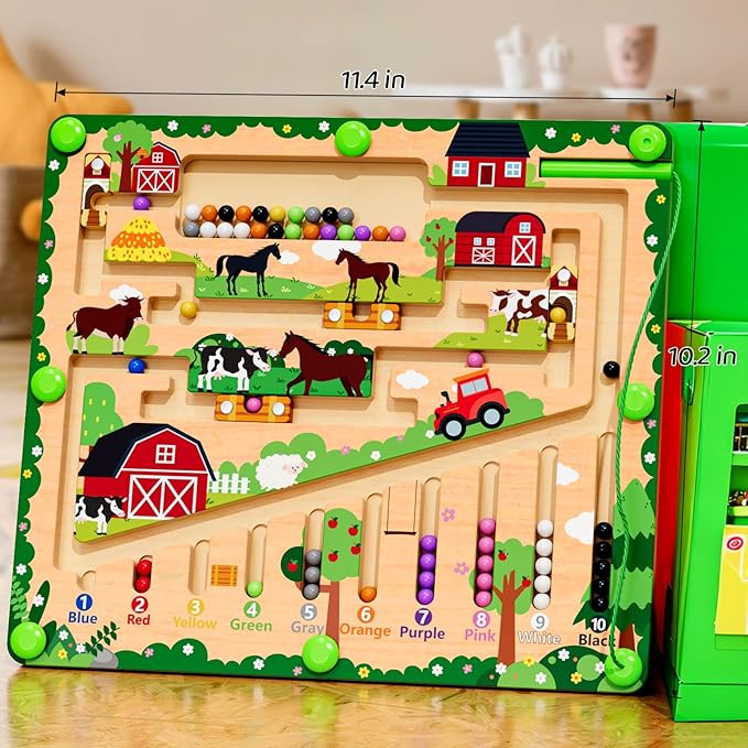 Magnetic Color and Number Maze, Montessori Wooden Toys for Ages 2-4,Sensory Toys,Fine Motor Skills Toys for Boys Girls 3-5 Years Old