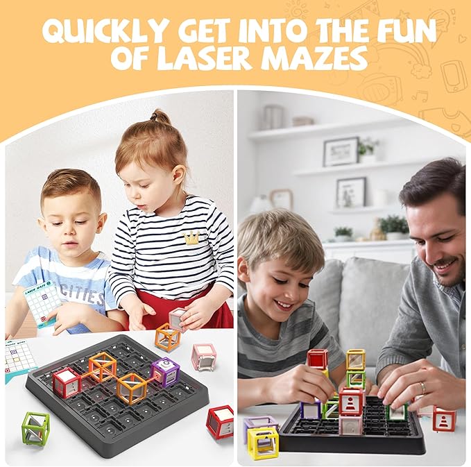 New Laser Maze Reasoning Game, Ultimate STEM Logic Toys for Ages 8+ Kid, 60+ Challenges Puzzle Games, Ideal Educational Children Gift for Christmas/Birthday/Children's Day, 37 Pcs Cubes